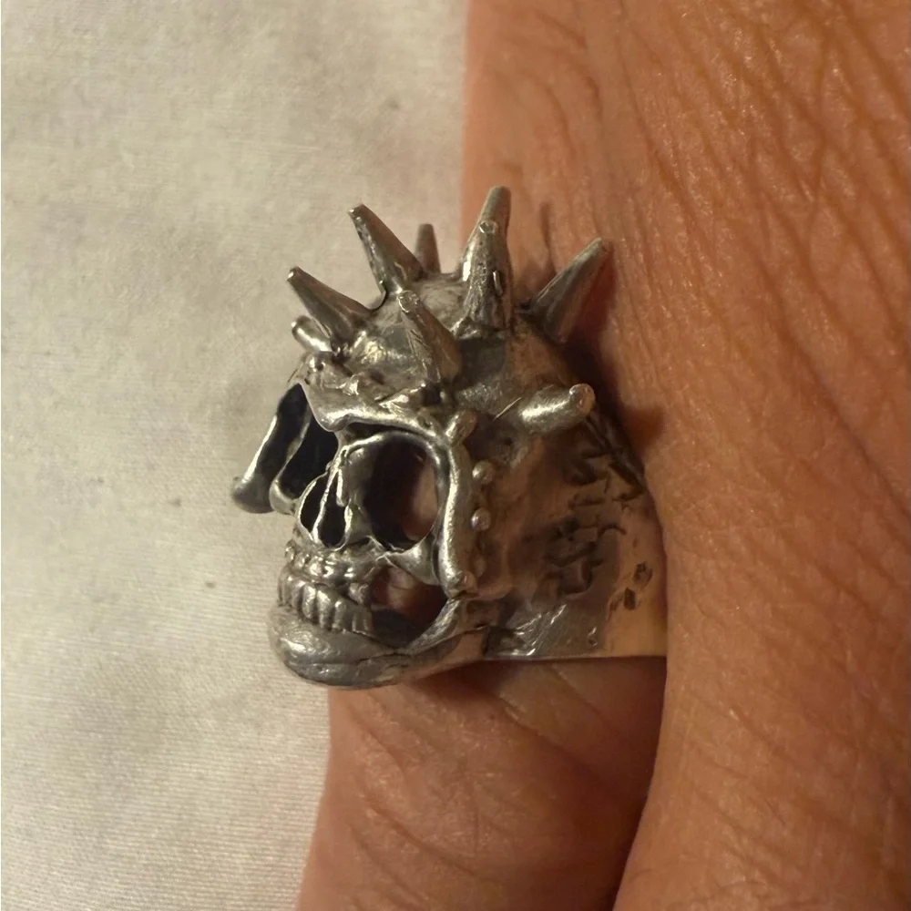Vintage Outlaw Biker Motorcycle Spiked Skull Ring